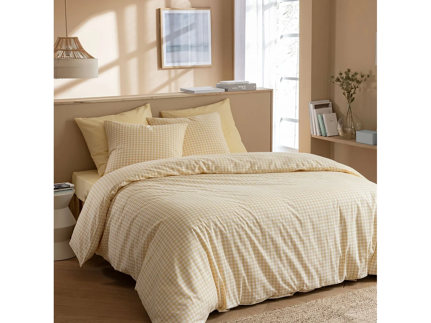 Parure de lit Vichy 240x220 Jaune