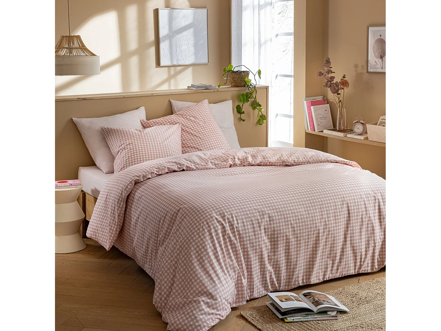 Parure de lit Vichy 140x200 Rose