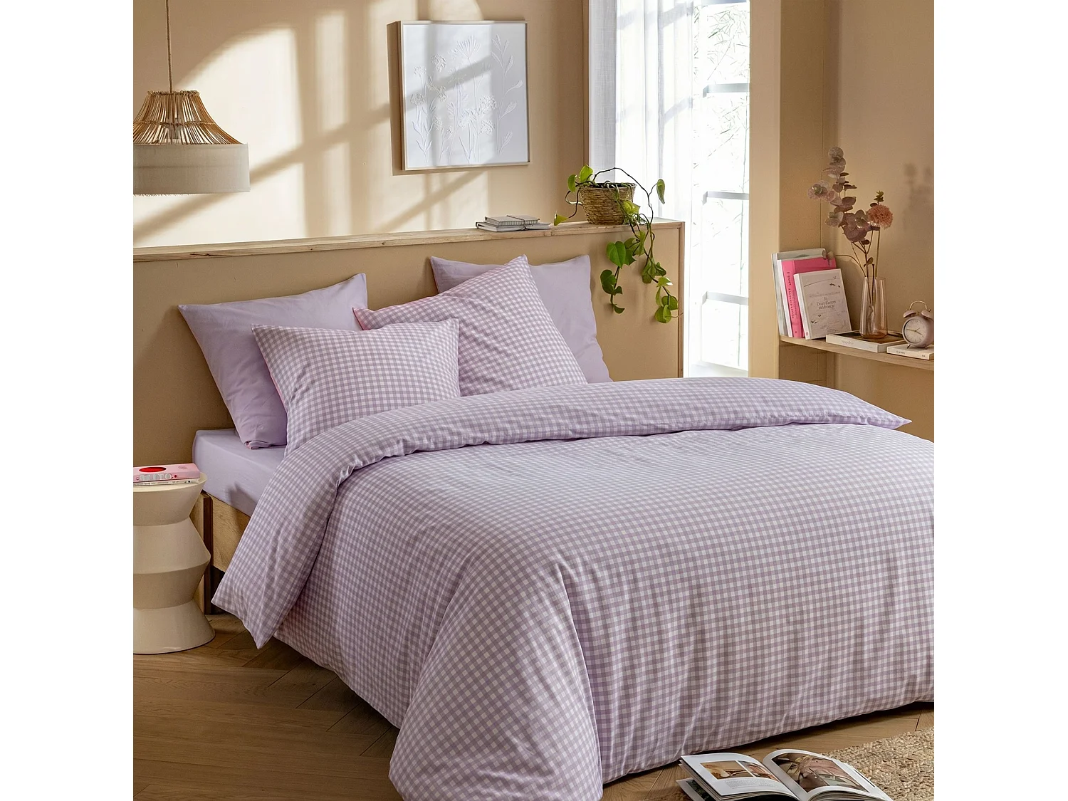 Parure de lit Vichy 140x200 Lilas