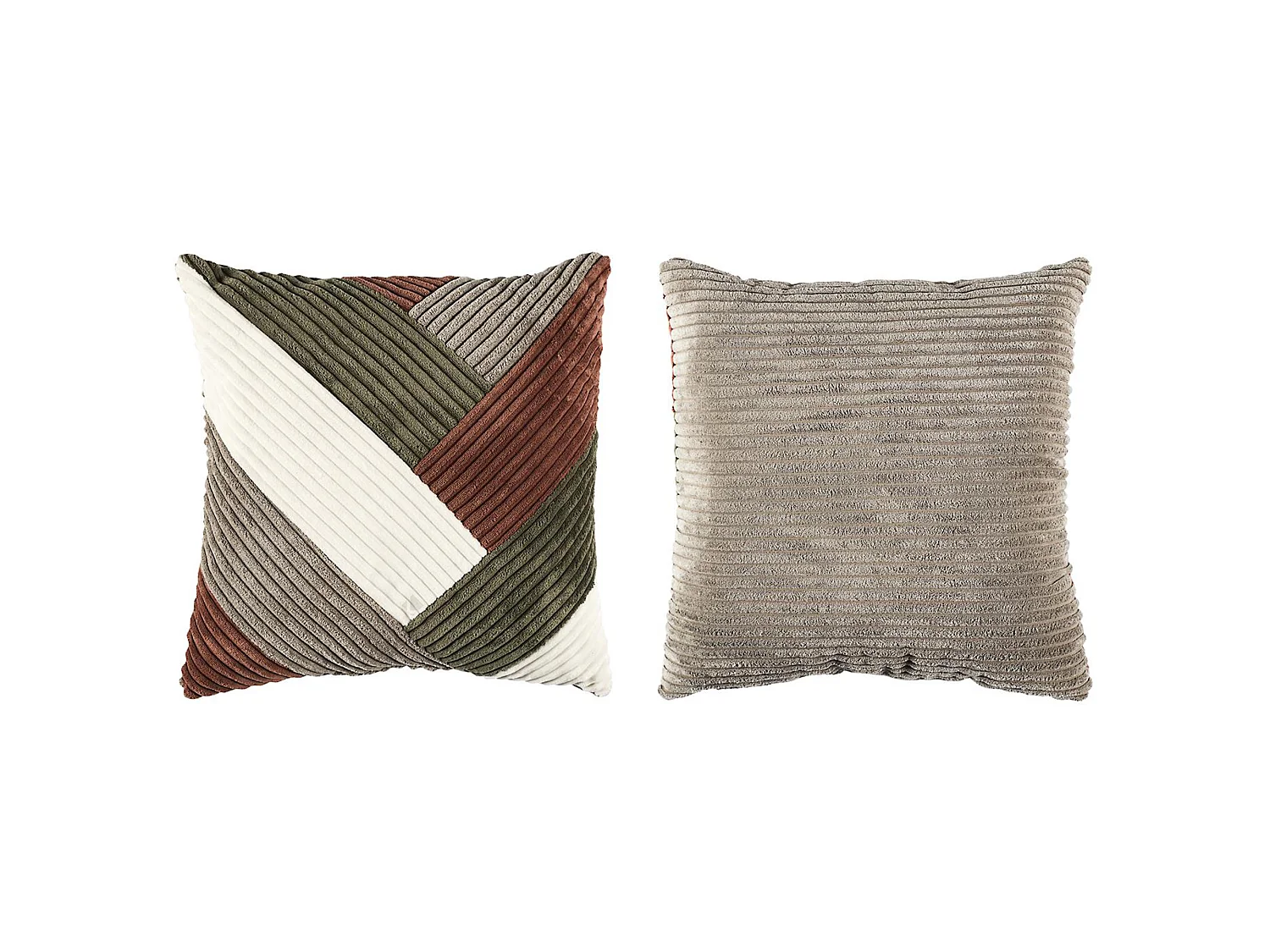 Coussin 40x40 cm patchwork collection ANTHONY marron blanc et vert