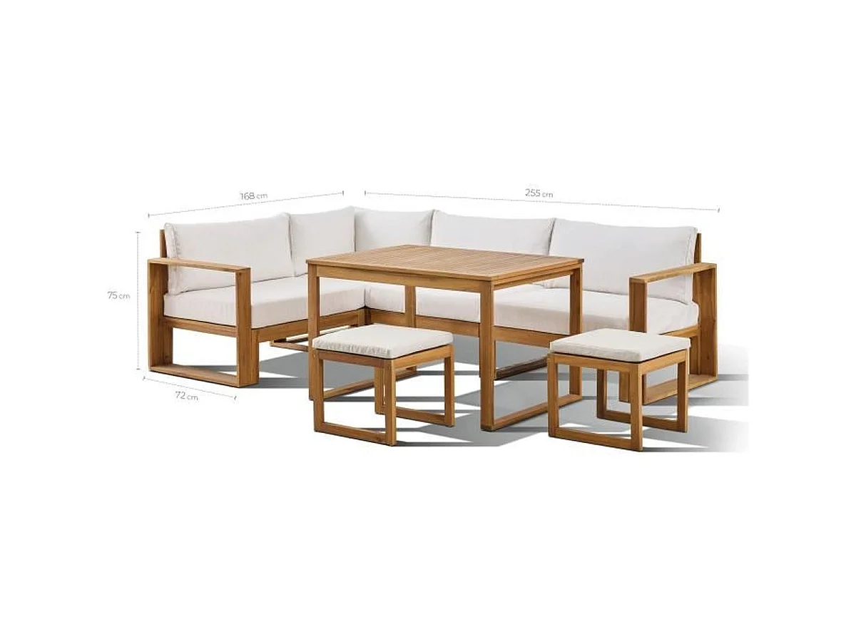 Salon de jardin d'angle modulable BOCARNEA LEVATA DINING 6–7 pers. table 110x80x68 blanc cassé + housse 210D