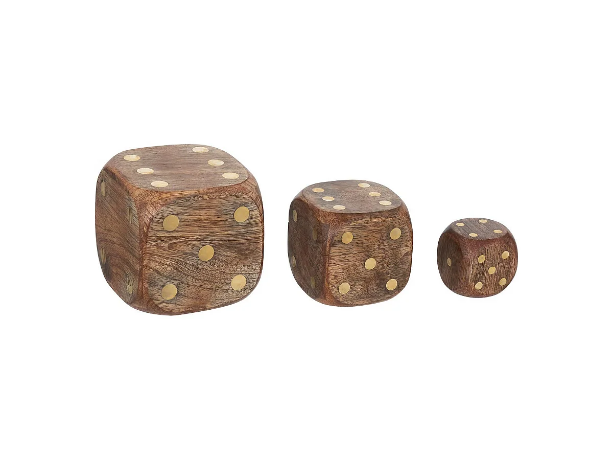Lot de 3 Dés Déco en Bois "Roger" 10cm Marron