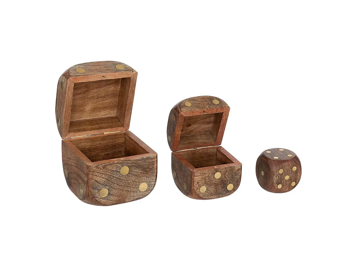 Lot de 3 Dés Déco en Bois "Roger" 10cm Marron
