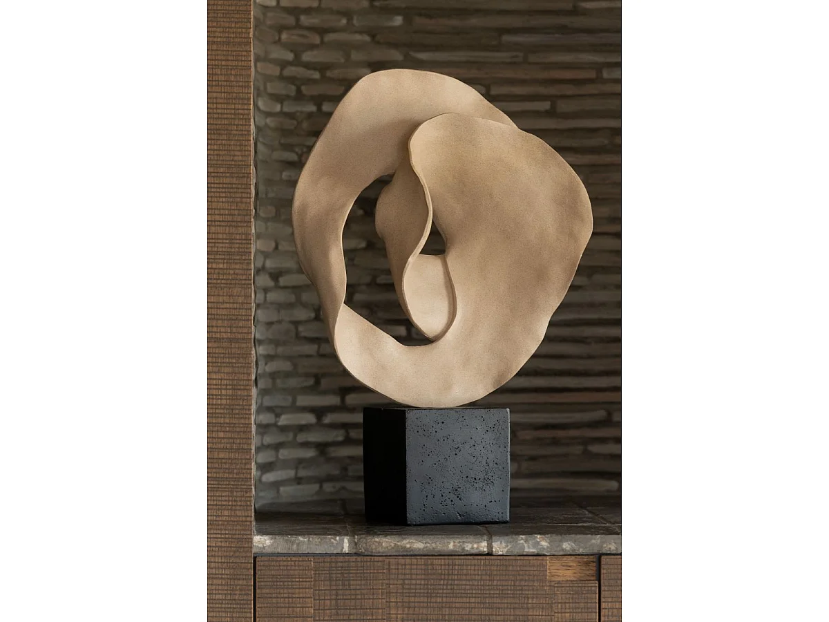 Déco sur Socle en Résine "Abstrait" 60cm Beige