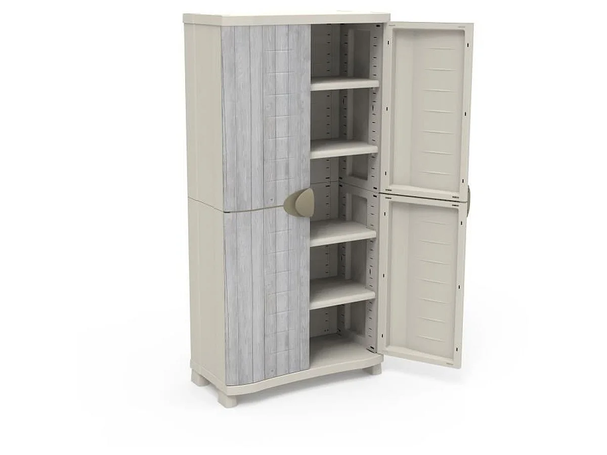 PLASTIKEN Space-Saver Opbergkast Wit/Grijs 4 Verstelbare Planken Compact Ontwerp