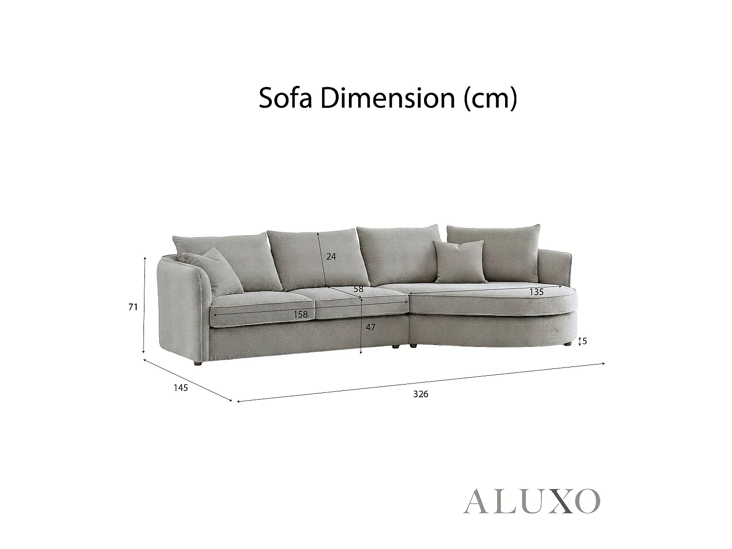 ALUXO Rubin Boucle Right Hand Corner Sofa Pebble Grey 3-4 Seater Curved Island