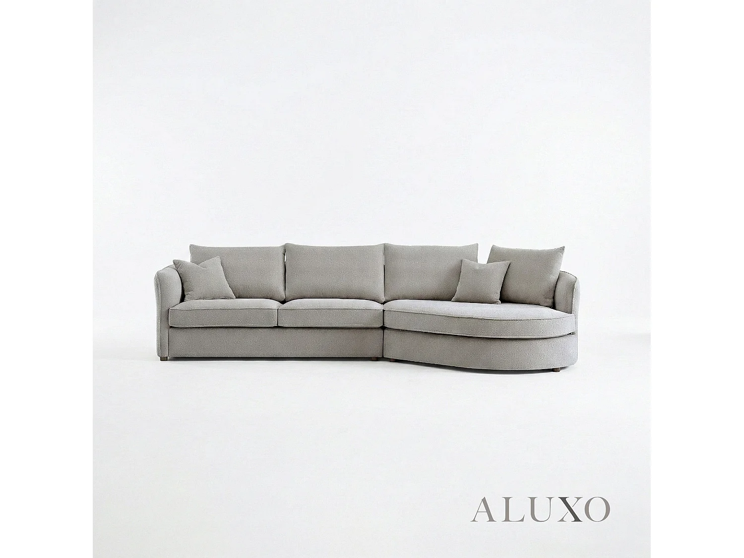 ALUXO Rubin Boucle Right Hand Corner Sofa Pebble Grey 3-4 Seater Curved Island