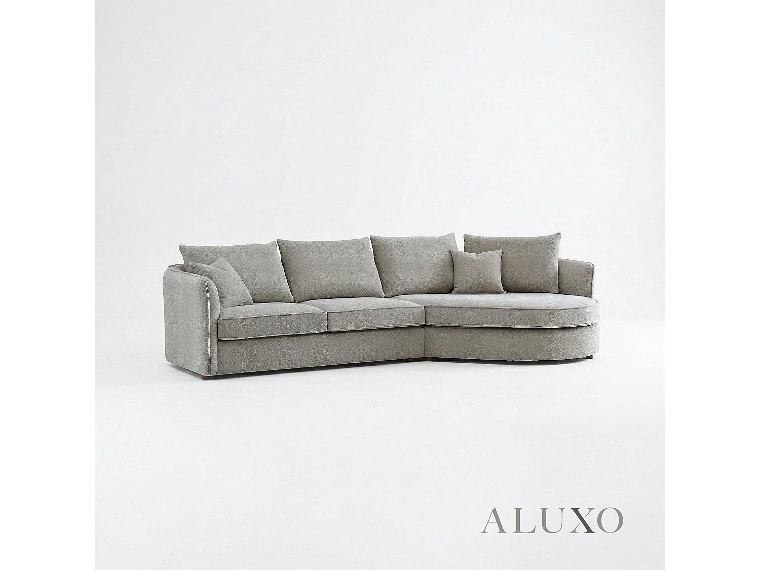 ALUXO Rubin Boucle Right Hand Corner Sofa Pebble Grey 3-4 Seater Curved Island