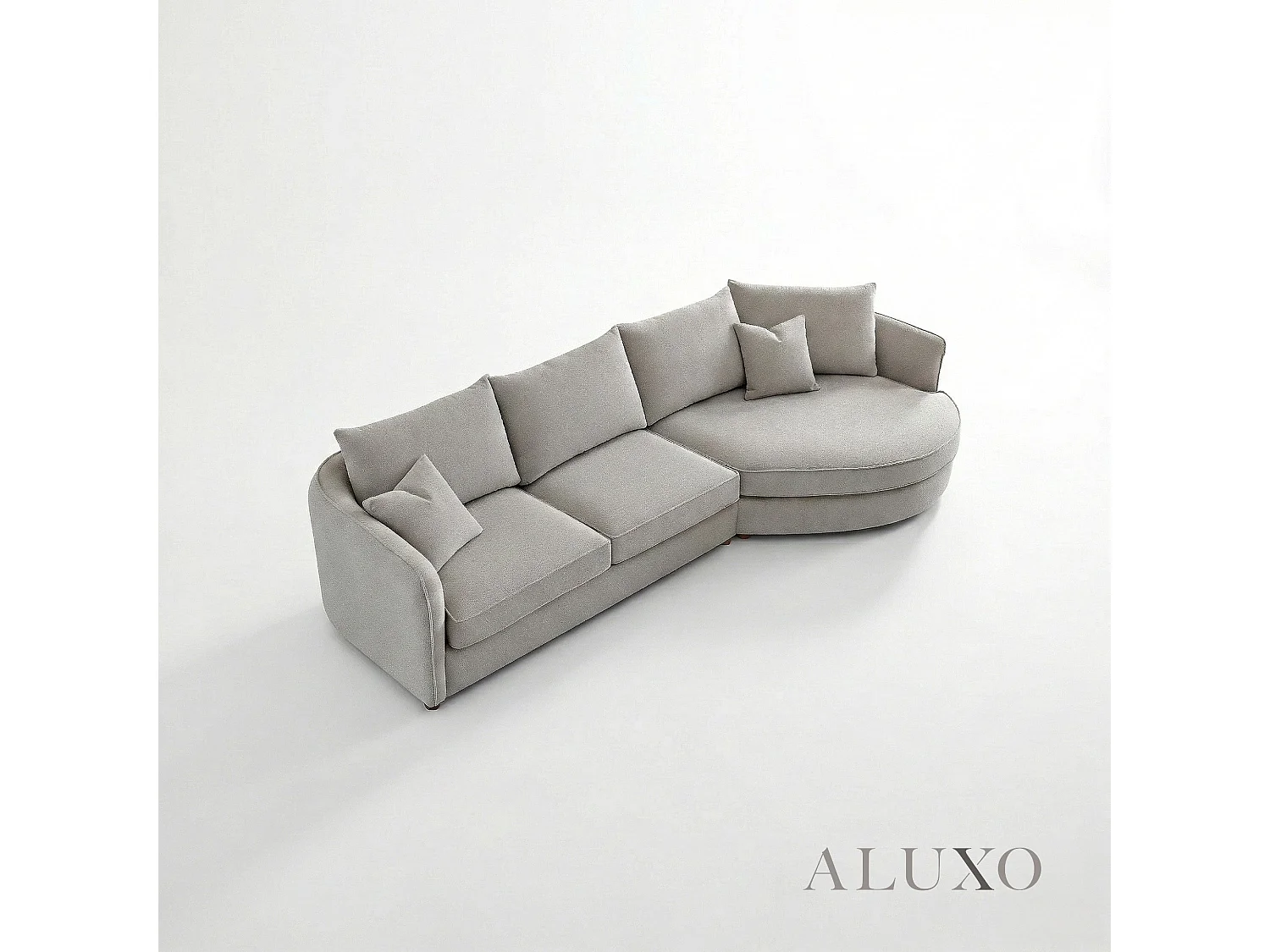 ALUXO Rubin Boucle Right Hand Corner Sofa Pebble Grey 3-4 Seater Curved Island