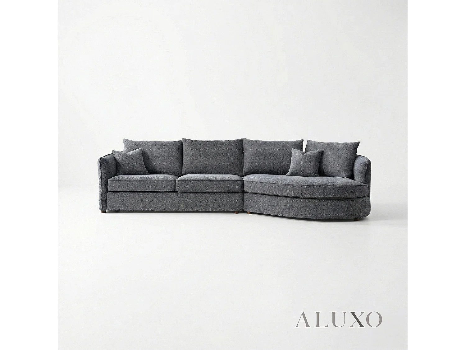 ALUXO Rubin Boucle Right Hand Corner Sofa Charcoal Grey 4 Seater Curved Island