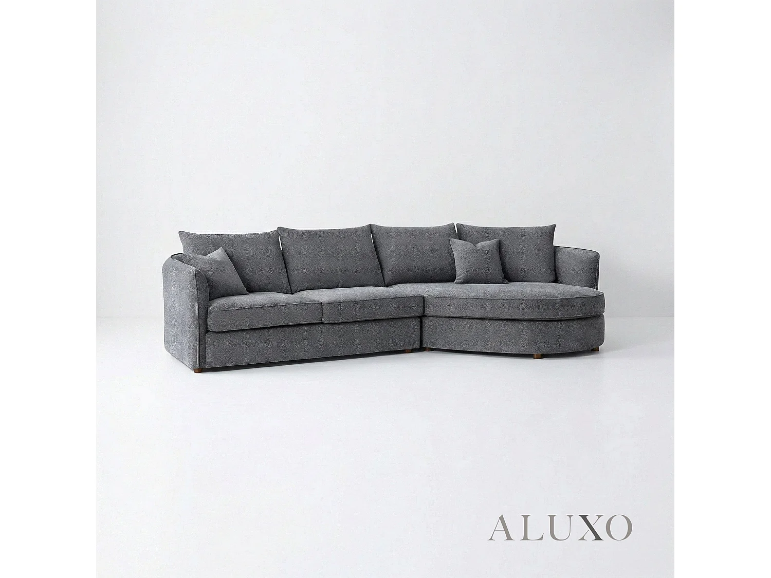 ALUXO Rubin Boucle Right Hand Corner Sofa Charcoal Grey 4 Seater Curved Island