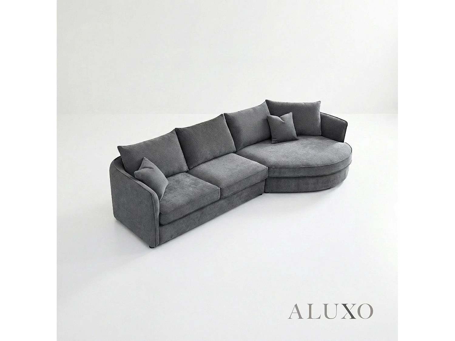 ALUXO Rubin Boucle Right Hand Corner Sofa Charcoal Grey 4 Seater Curved Island