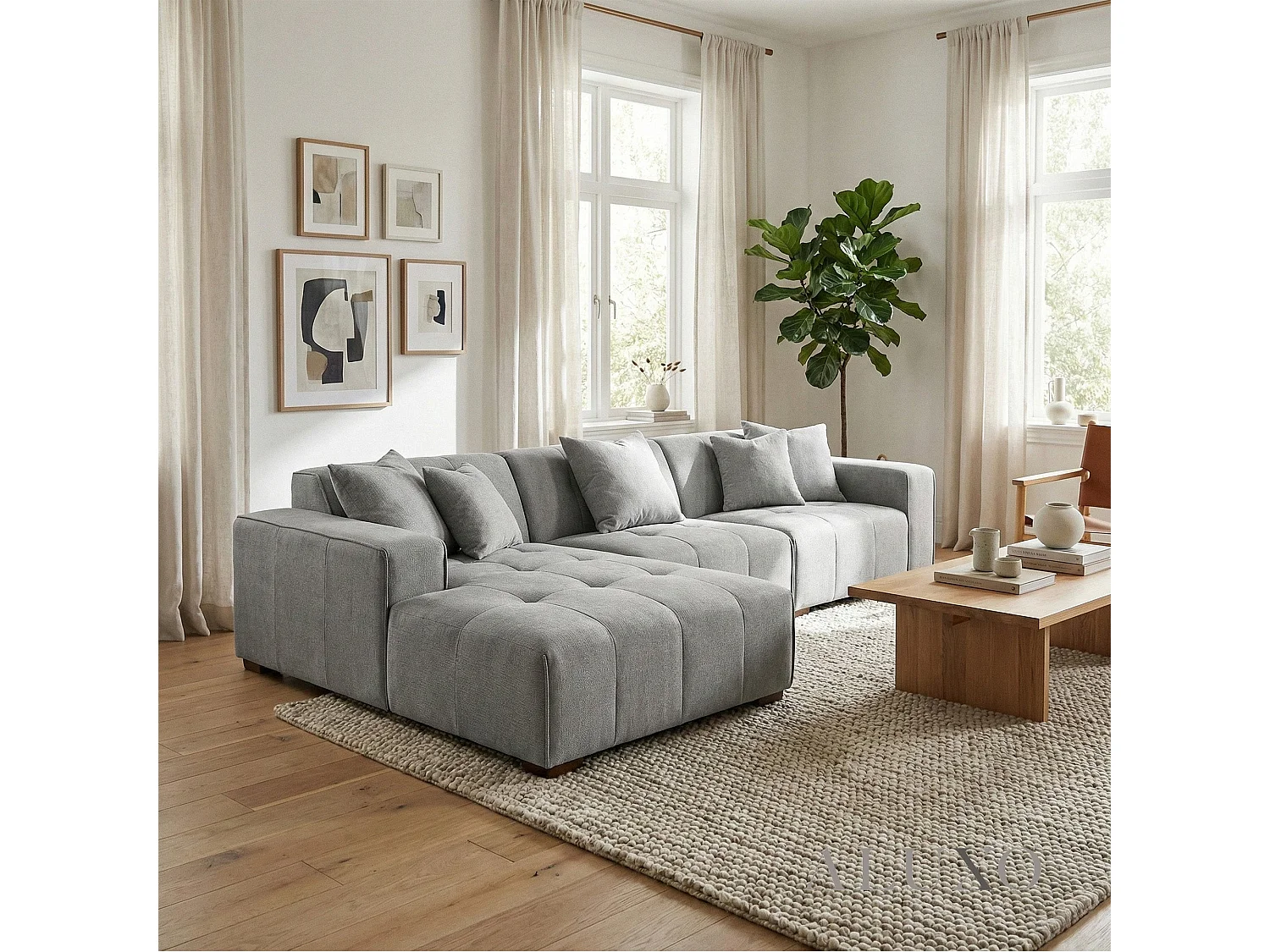 ALUXO Leonard Boucle Left Hand Corner Sofa LHF L Shape Cloudy Grey Medium Block