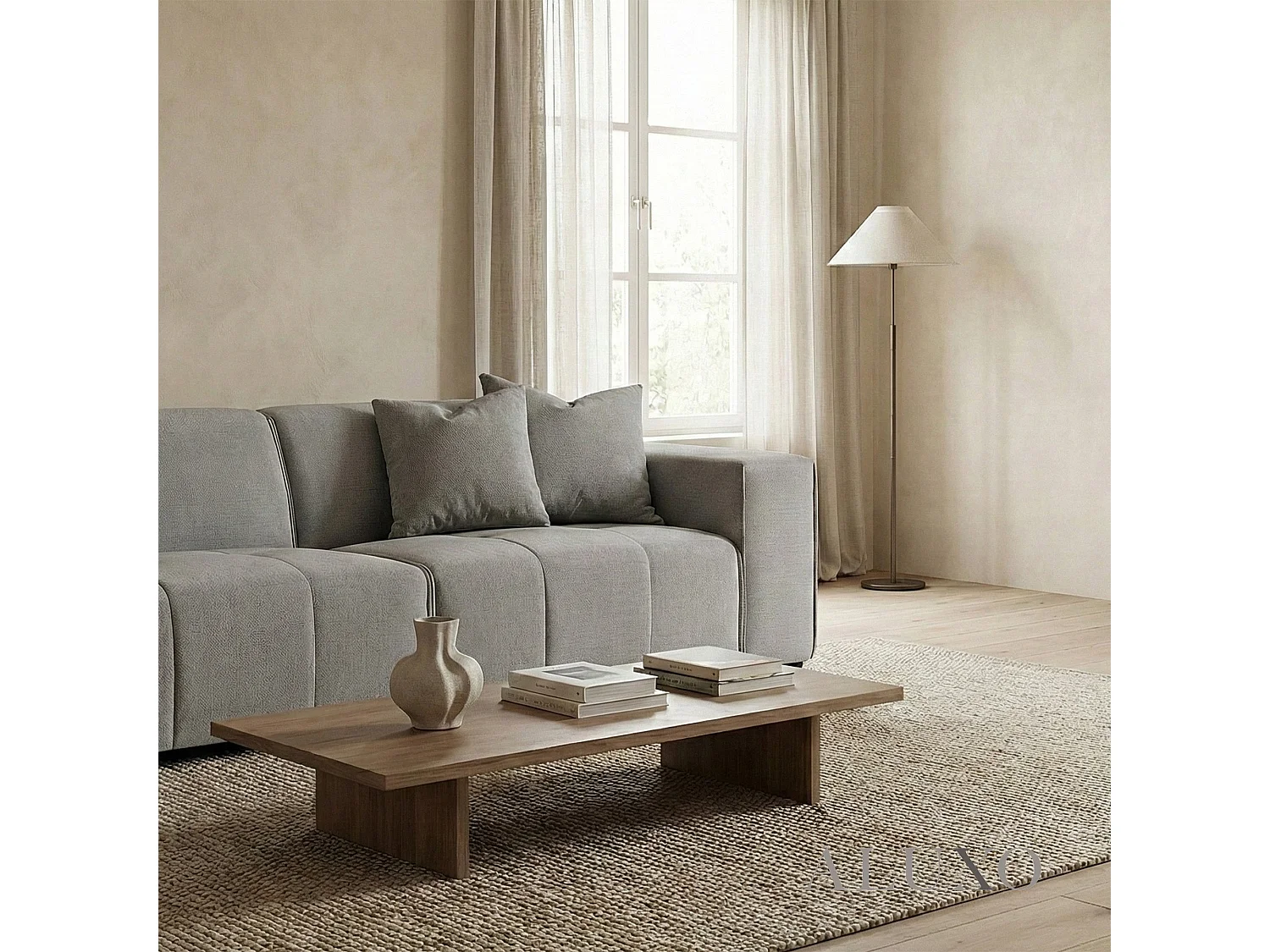 ALUXO Leonard Boucle Left Hand Corner Sofa LHF L Shape Cloudy Grey Medium Block