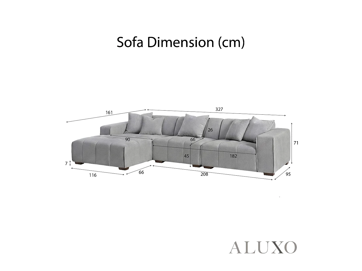 ALUXO Leonard Boucle Left Hand Corner Sofa LHF L Shape Cloudy Grey Medium Block