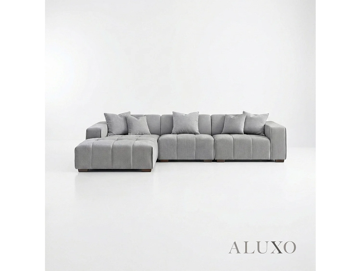 ALUXO Leonard Boucle Left Hand Corner Sofa LHF L Shape Cloudy Grey Medium Block