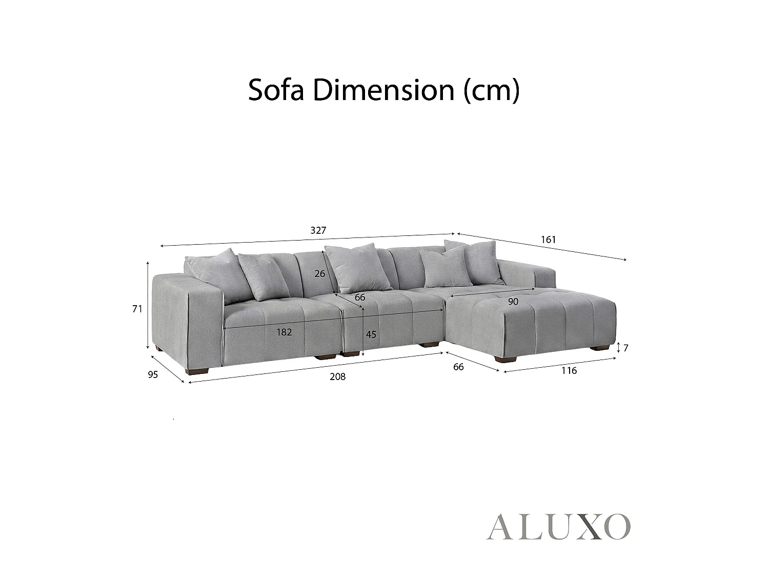 ALUXO Leonard Boucle Right Hand Facing Corner Sofa RHF Cloudy Grey Medium Block
