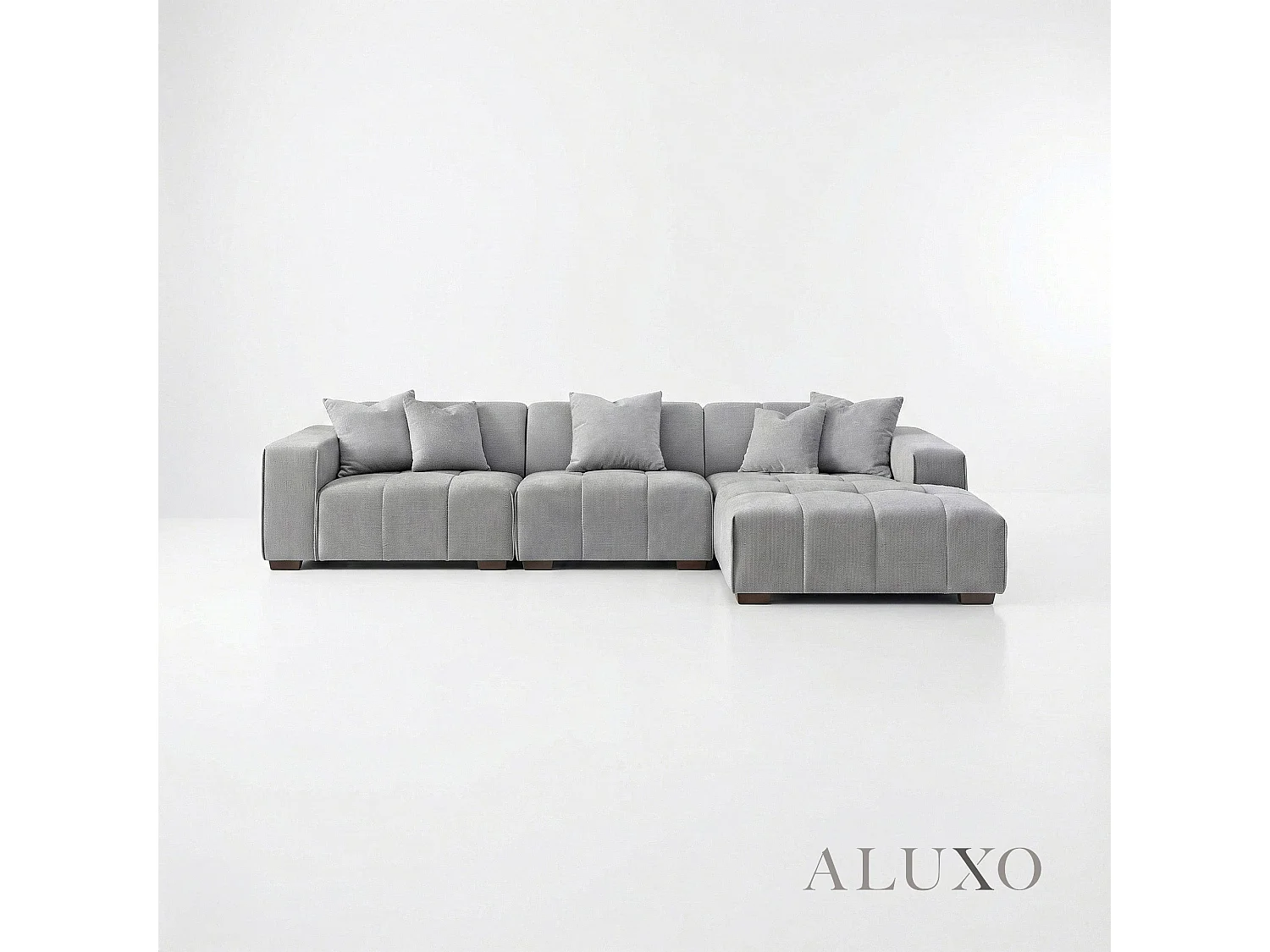 ALUXO Leonard Boucle Right Hand Facing Corner Sofa RHF Cloudy Grey Medium Block