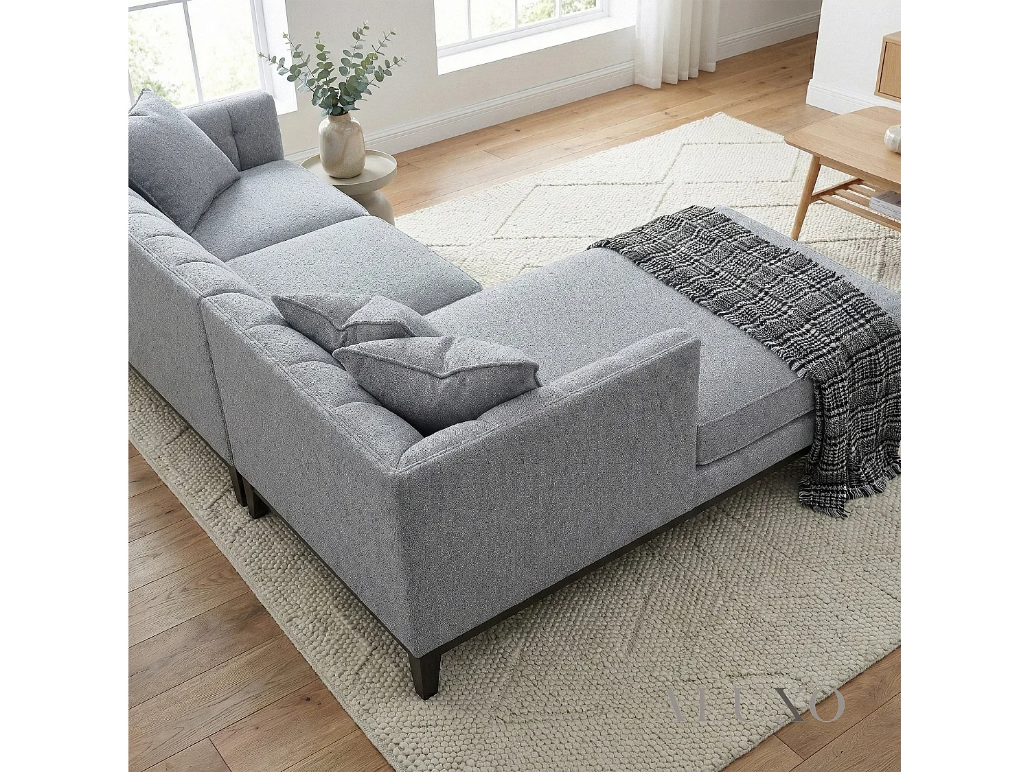 ALUXO Cooper Boucle Left Hand Corner Sofa LHF 5 Seater Dolphin Grey Medium Firm