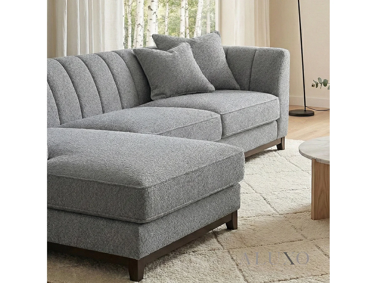 ALUXO Cooper Boucle Left Hand Corner Sofa LHF 5 Seater Dolphin Grey Medium Firm
