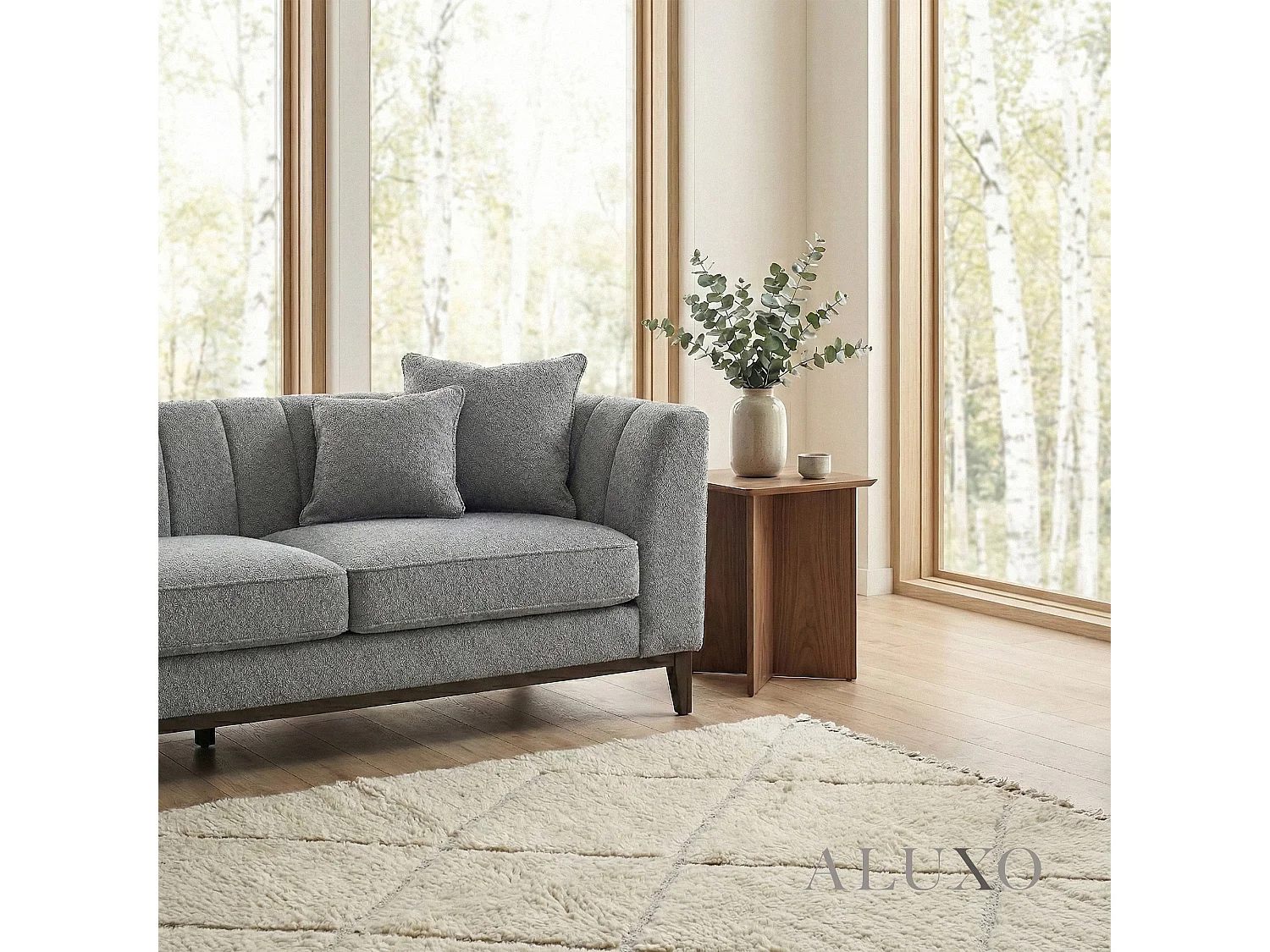 ALUXO Cooper Boucle Left Hand Corner Sofa LHF 5 Seater Dolphin Grey Medium Firm