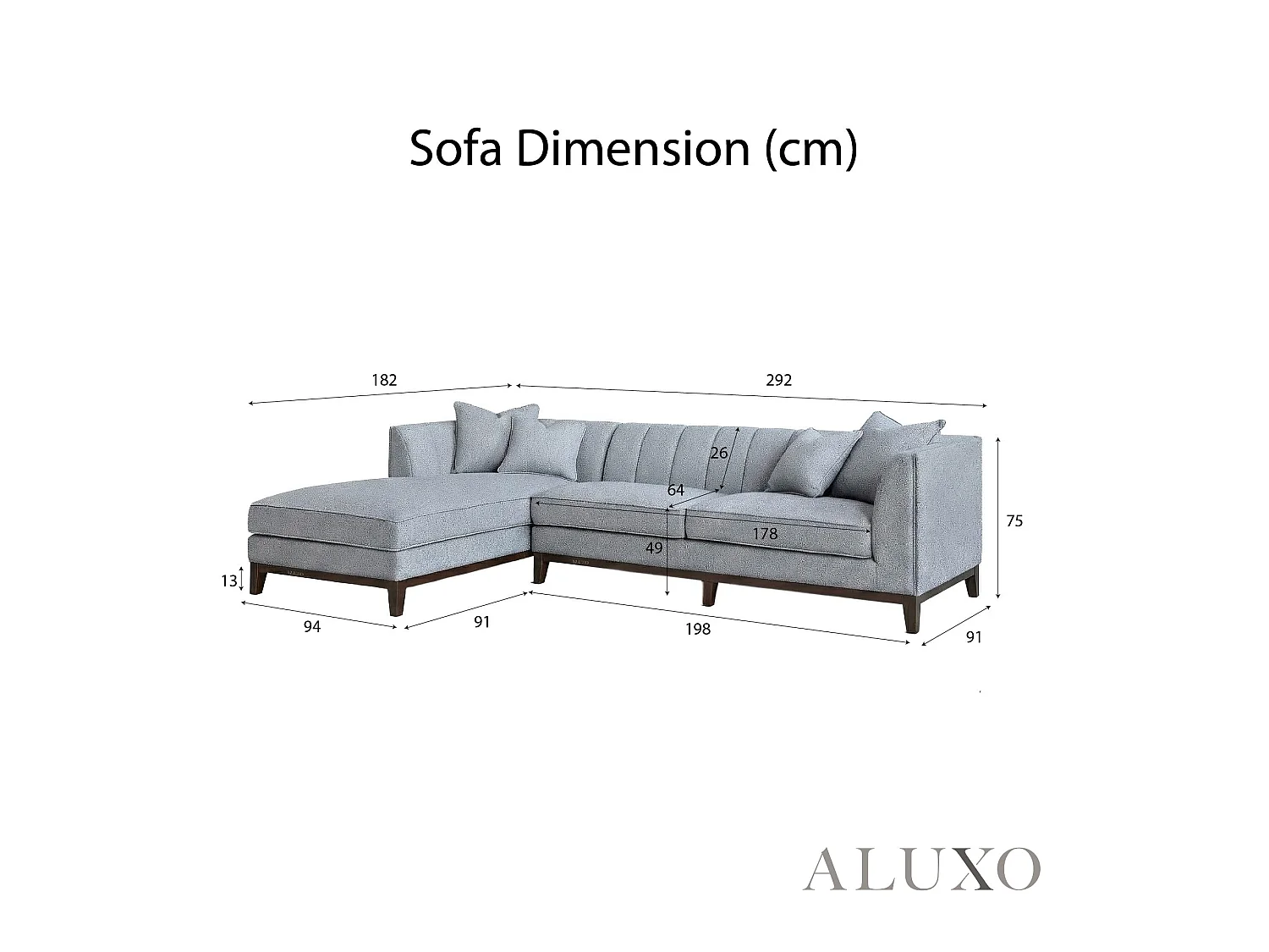ALUXO Cooper Boucle Left Hand Corner Sofa LHF 5 Seater Dolphin Grey Medium Firm