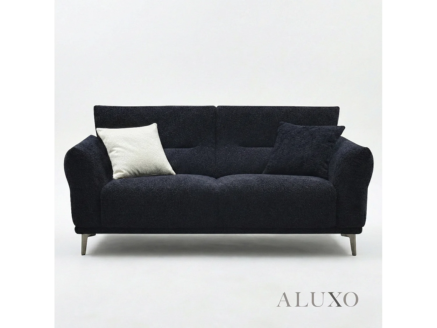 ALUXO Albany Modern 3 Seater Sofa Midnight Black Fabric Boucle Soft Couch Gold Trim