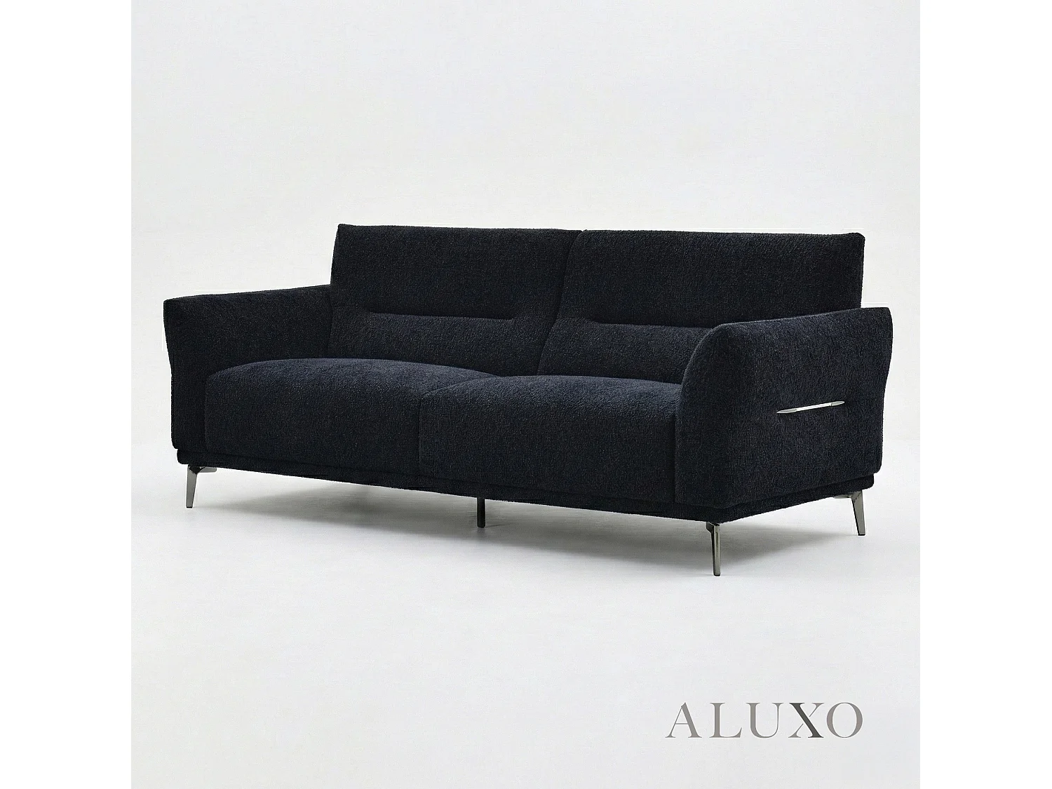 ALUXO Albany Modern 3 Seater Sofa Midnight Black Fabric Boucle Soft Couch Gold Trim