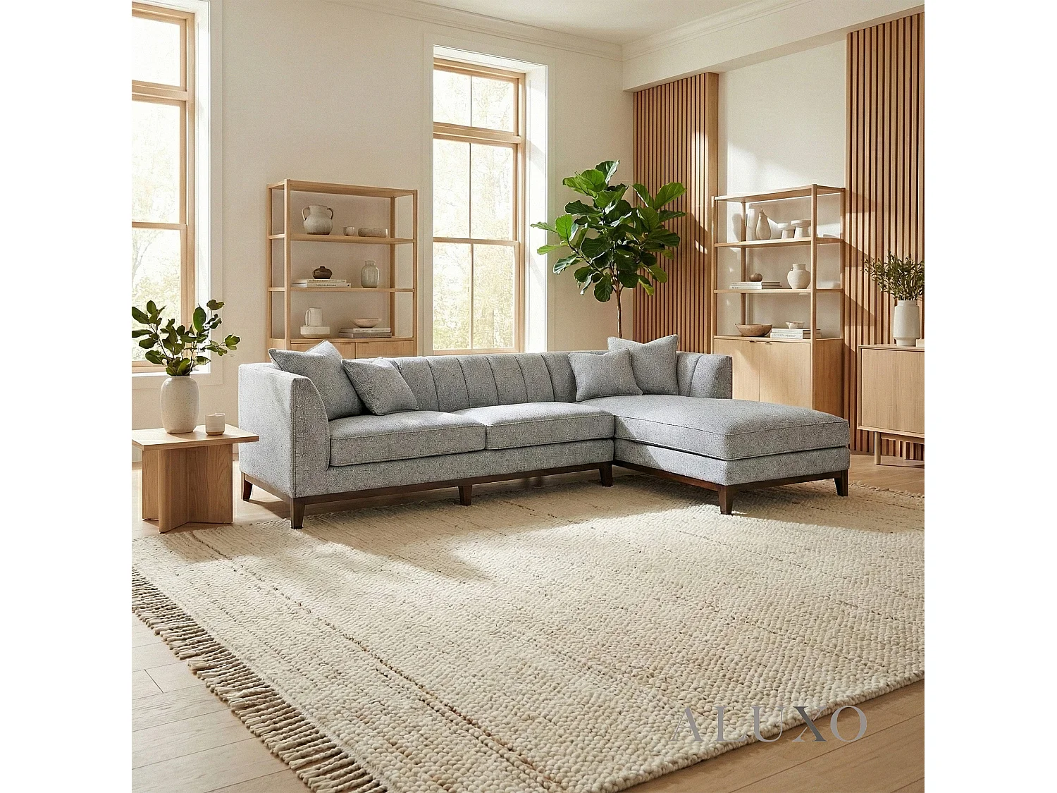 ALUXO Cooper Boucle Right Hand Corner Sofa RHF L Shape Dolphin Grey Medium Firm