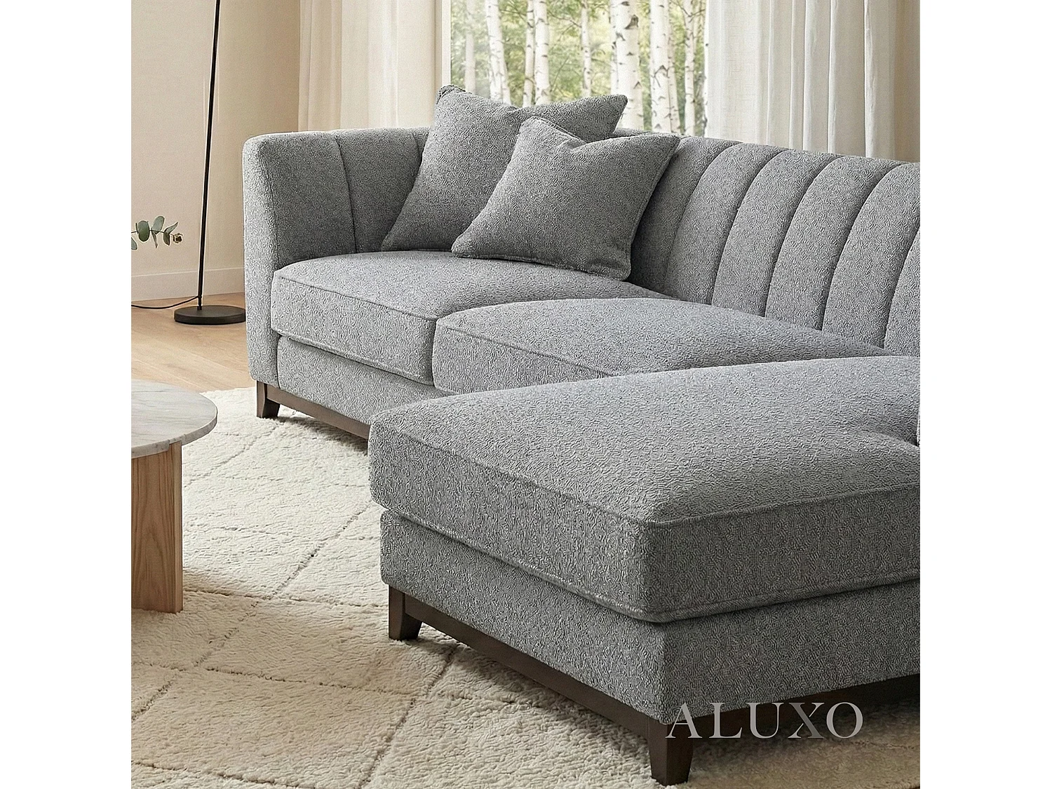 ALUXO Cooper Boucle Right Hand Corner Sofa RHF L Shape Dolphin Grey Medium Firm