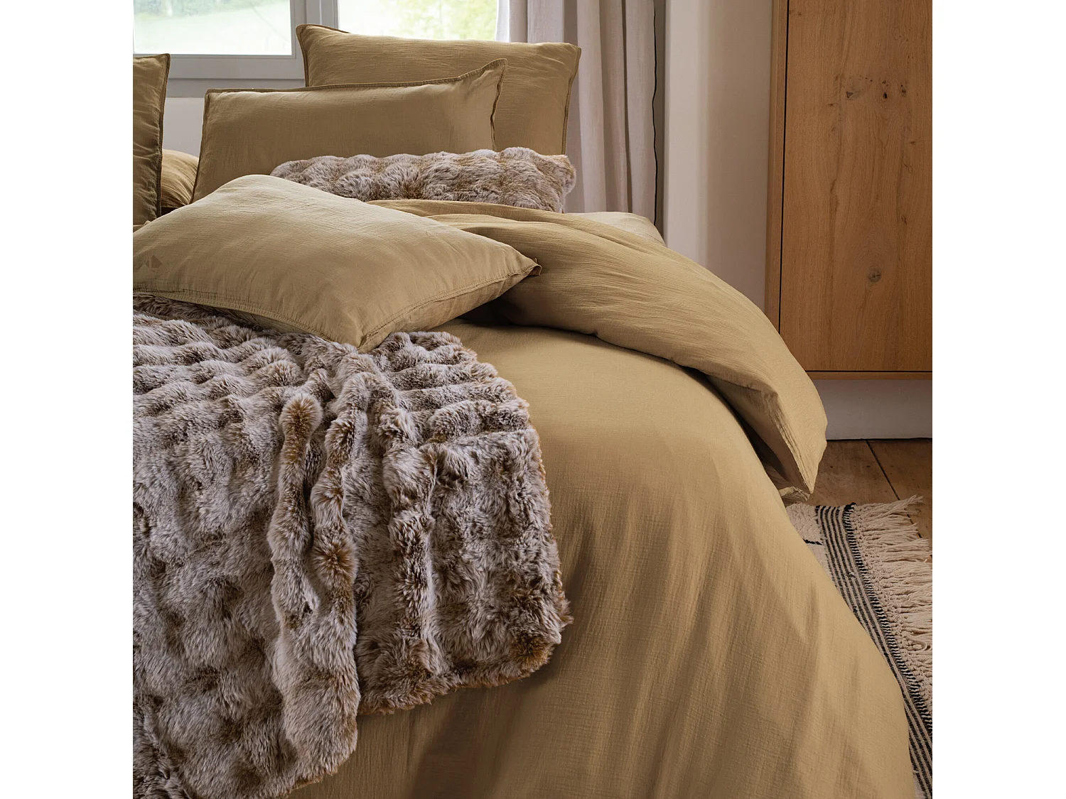 Drap plat 270x300 cm mousseline de coton MILOS marron houblon