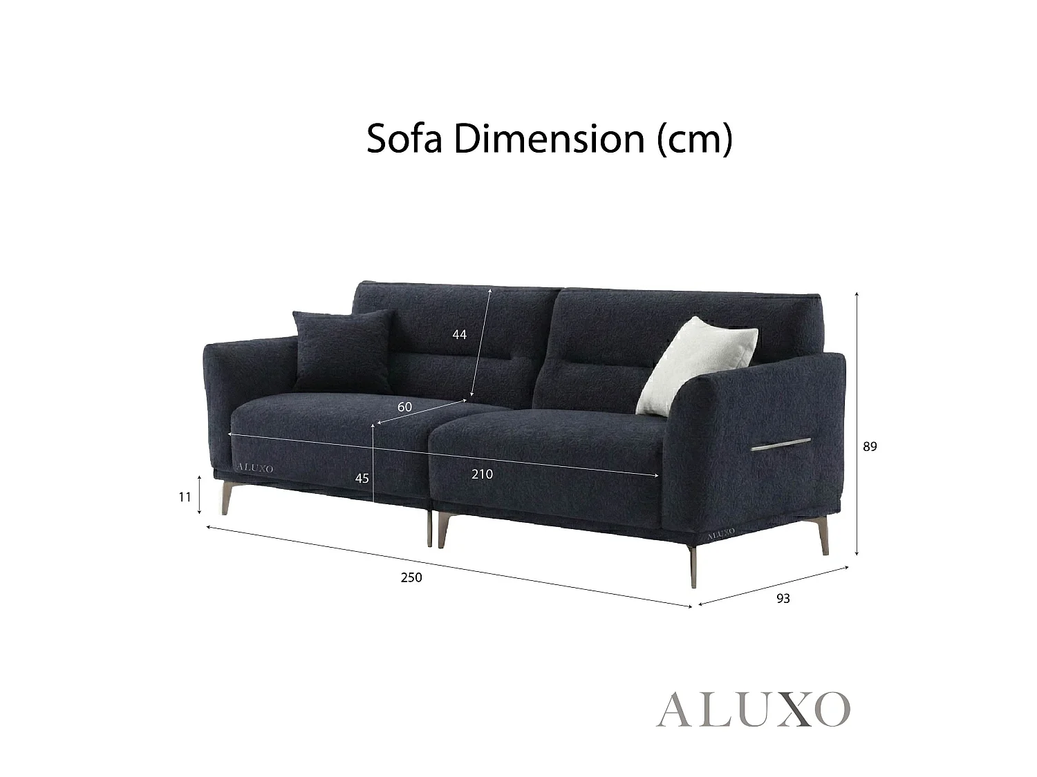 ALUXO Albany Modern 4 Seater Sofa Midnight Black Fabric Boucle Soft Couch Gold Trim