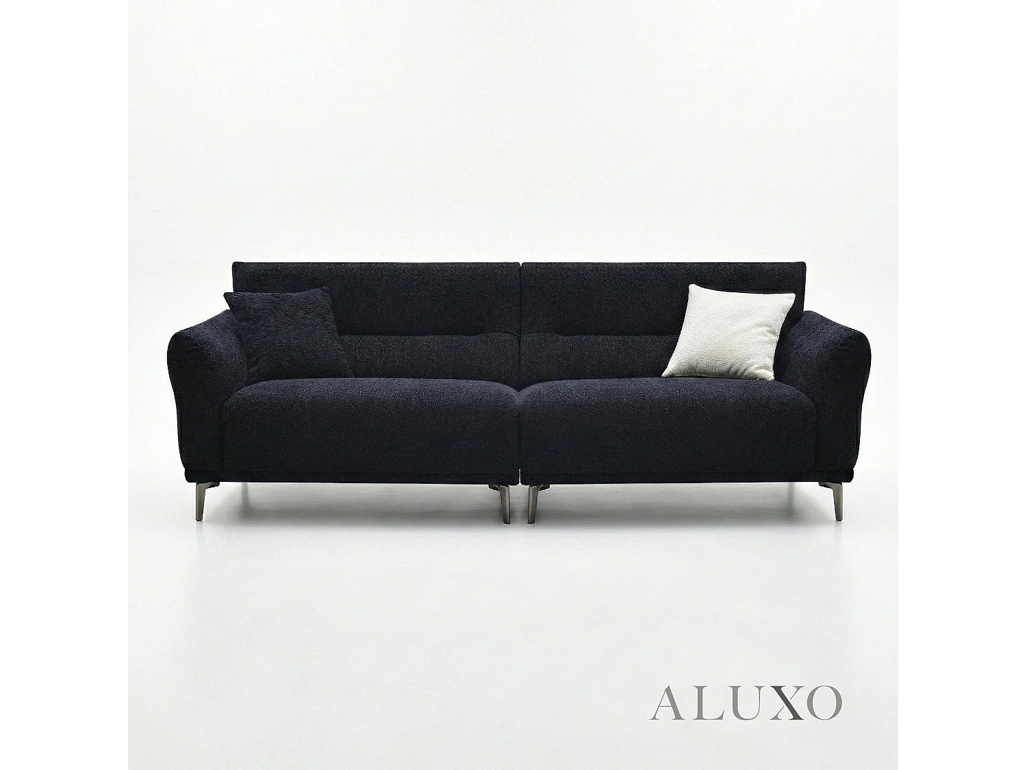 ALUXO Albany Modern 4 Seater Sofa Midnight Black Fabric Boucle Soft Couch Gold Trim