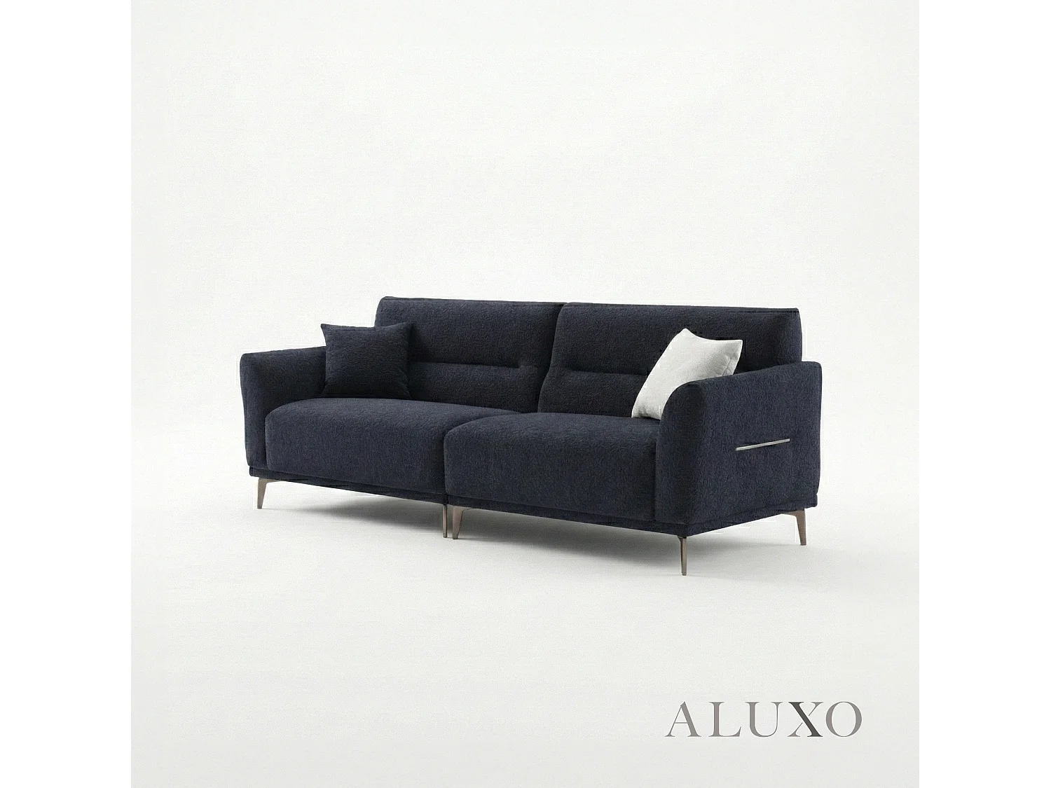 ALUXO Albany Modern 4 Seater Sofa Midnight Black Fabric Boucle Soft Couch Gold Trim