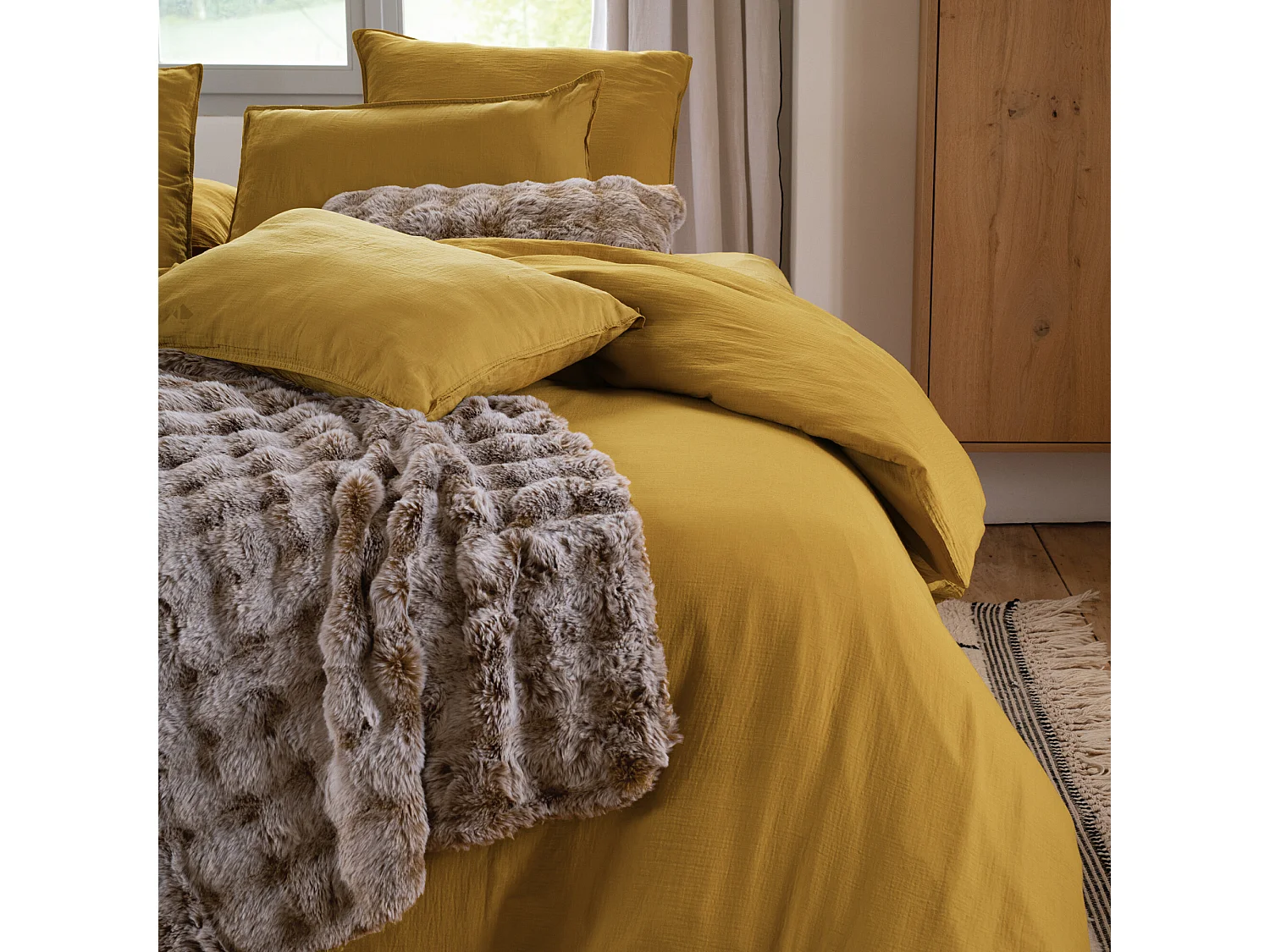 Drap plat 270x300 cm mousseline de coton MILOS jaune gold