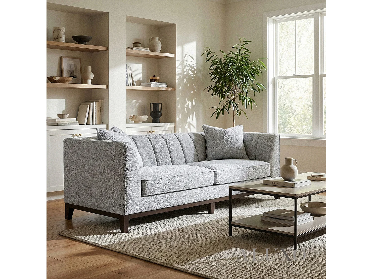 ALUXO Cooper Modern Boucle 3 Seater Sofa Dolphin Grey Medium Firm Deep Cushion