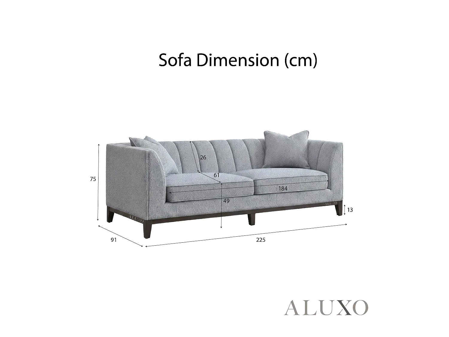 ALUXO Cooper Modern Boucle 3 Seater Sofa Dolphin Grey Medium Firm Deep Cushion