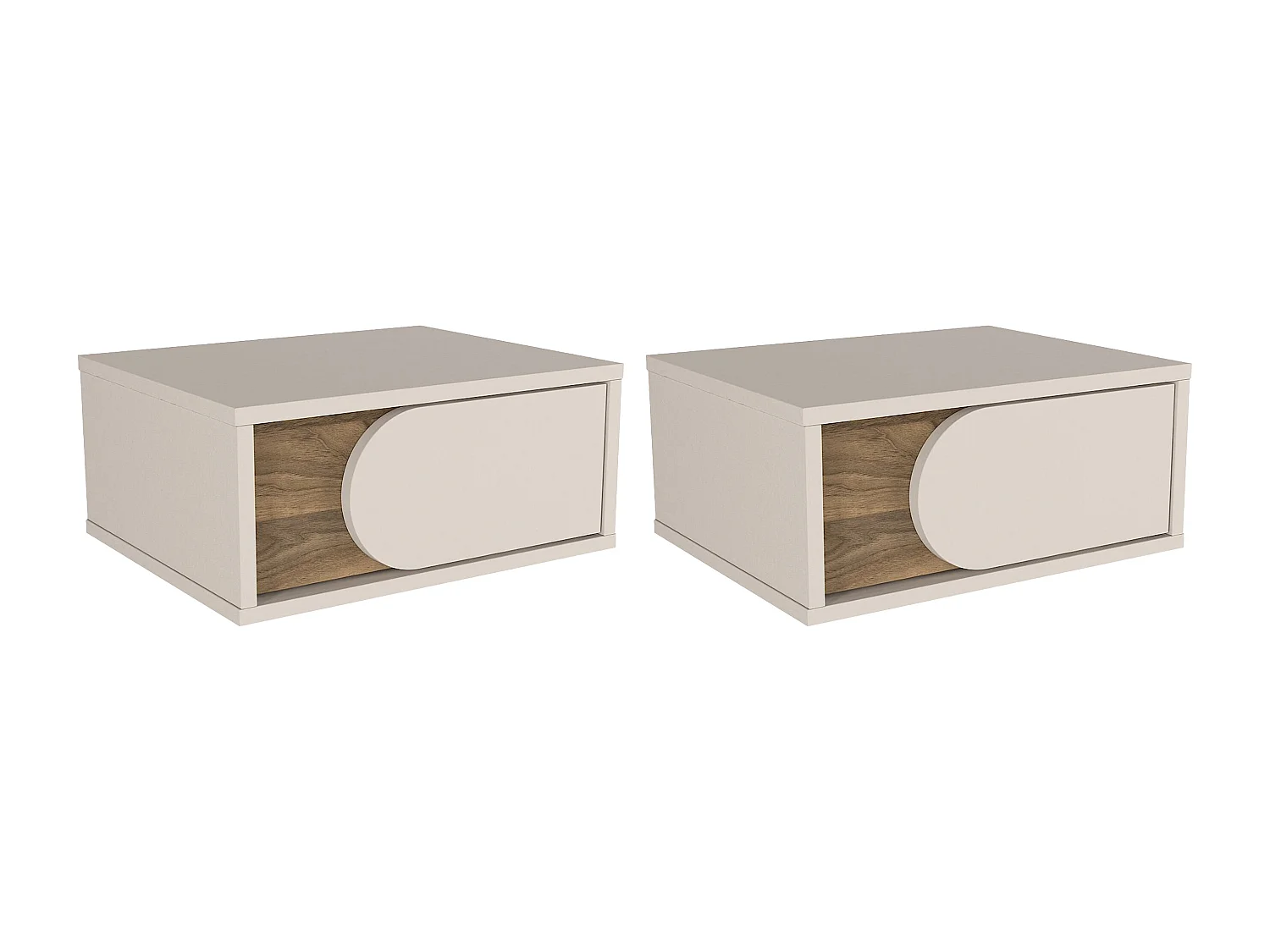 Lot de 2 tables de chevet avec 1 tiroir - Beige et naturel foncé - DIPOVA