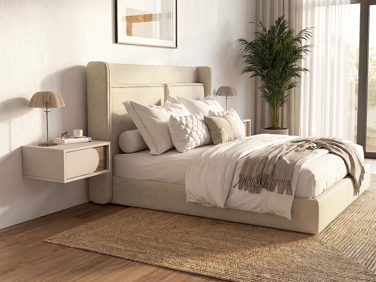 Lot de 2 tables de chevet avec 1 tiroir - Beige et naturel foncé - DIPOVA