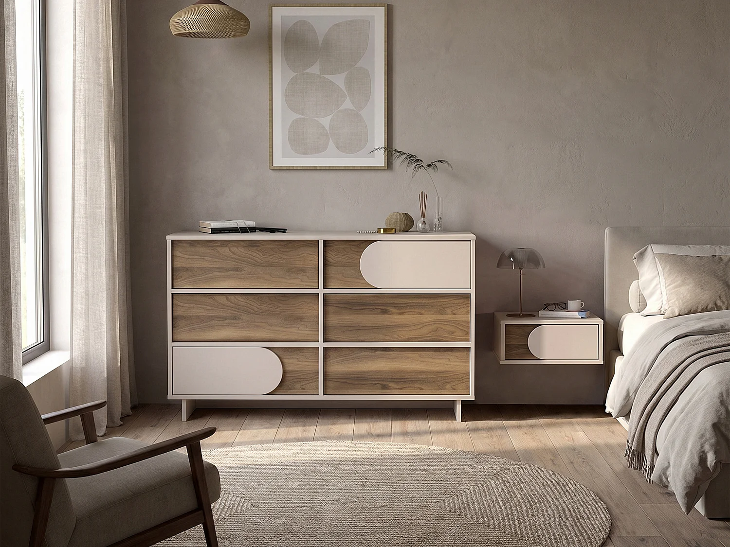 Lot de 2 tables de chevet avec 1 tiroir - Beige et naturel foncé - DIPOVA