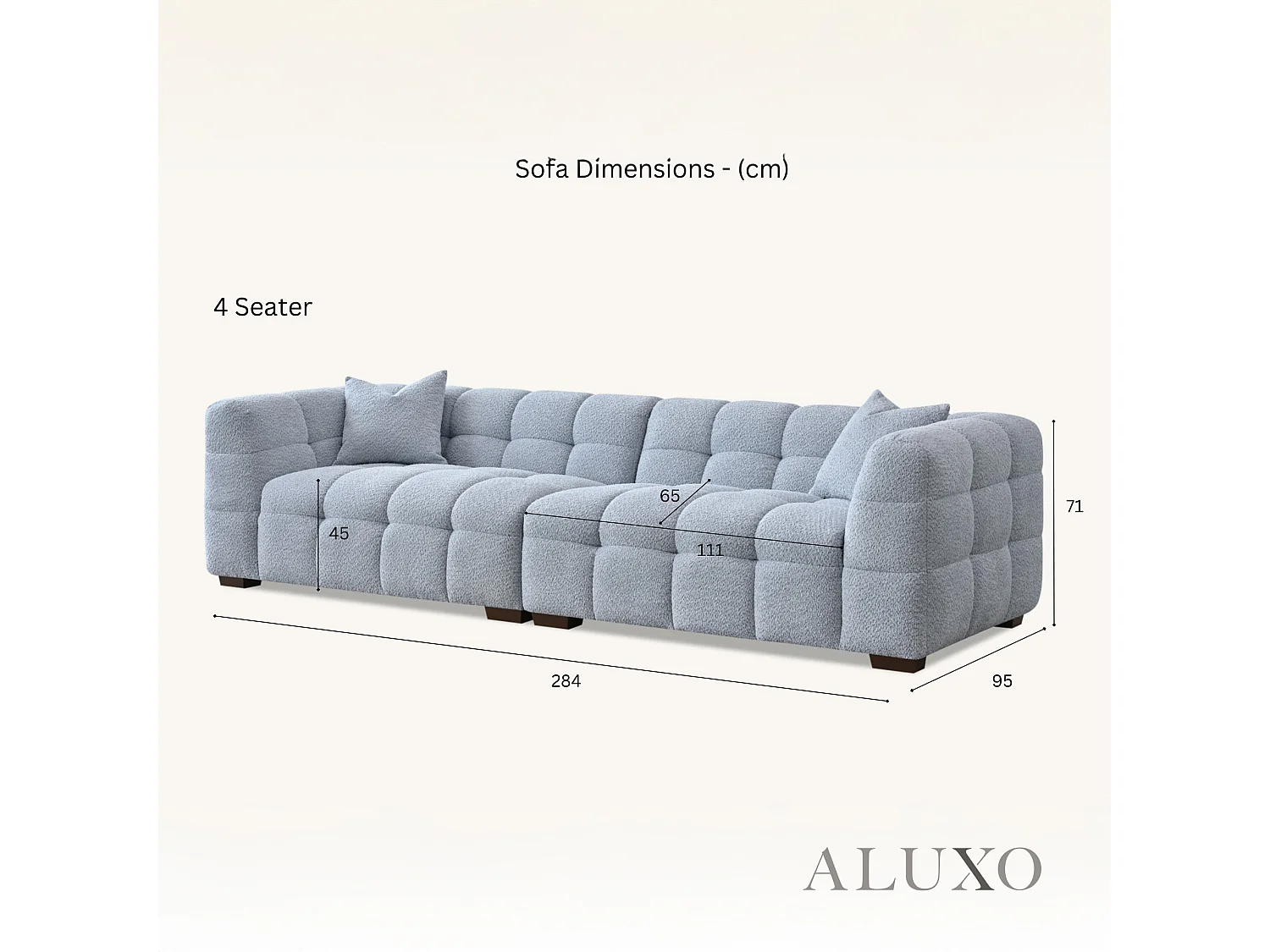 ALUXO Tribeca Modern 4 Seater Sofa Pearl Grey Boucle Cube Stitching Design