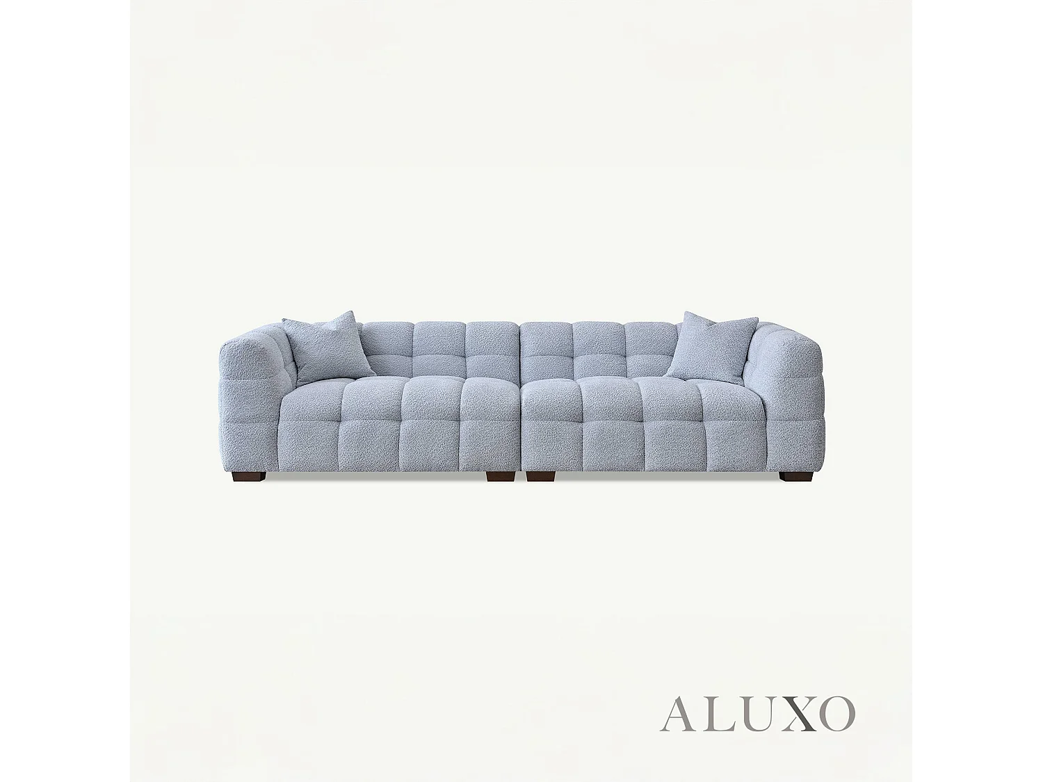 ALUXO Tribeca Modern 4 Seater Sofa Pearl Grey Boucle Cube Stitching Design