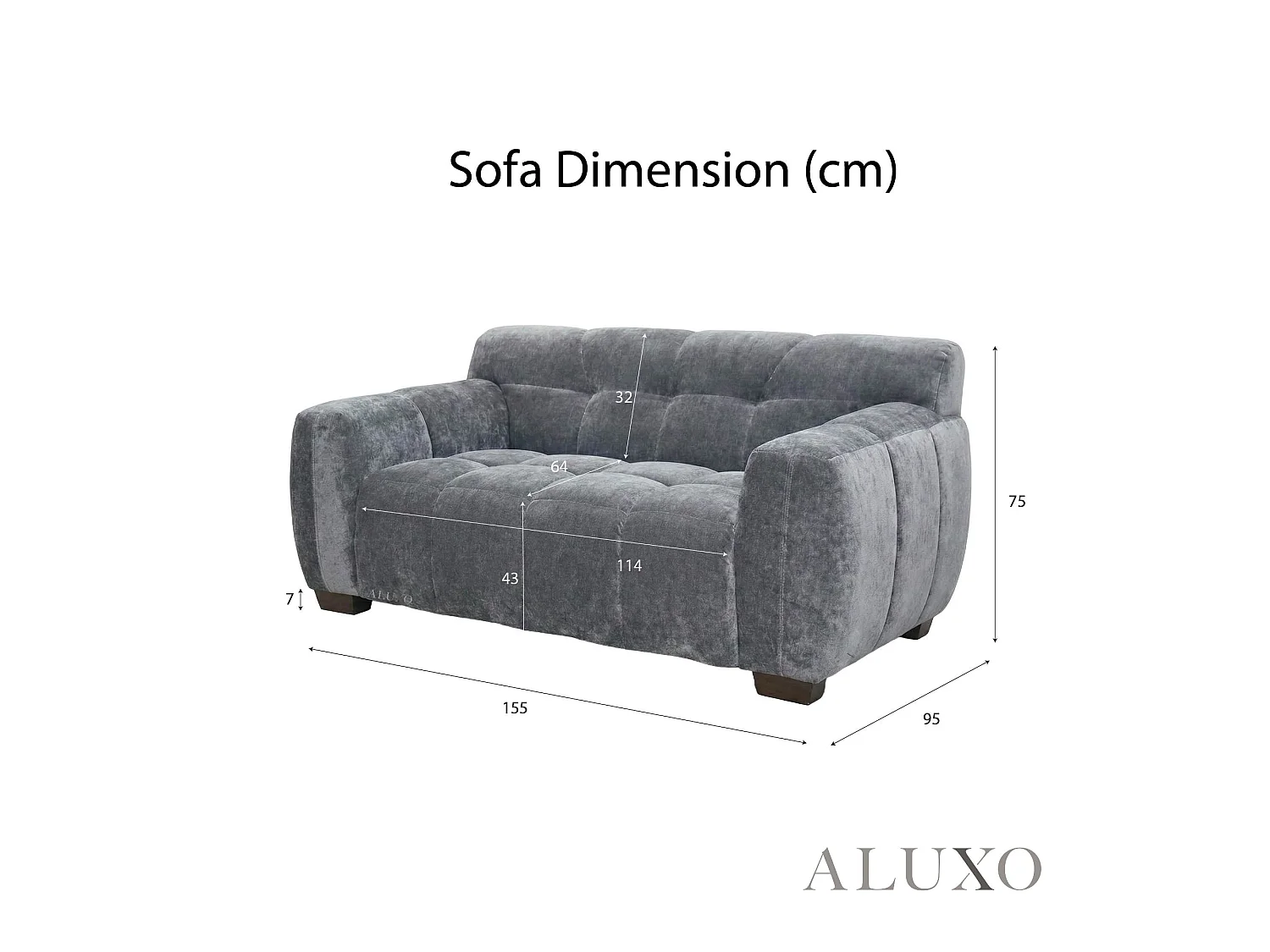 ALUXO Harlem 2 Seater Boucle Sofa Loveseat Grey Steel Medium 5 Year Warranty
