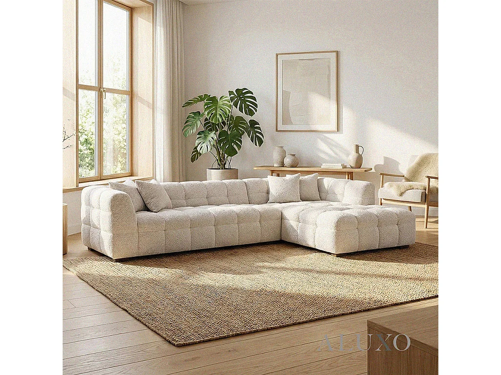ALUXO Tribeca Modern Right Hand Corner Sofa L Shape Oatmeal Beige Boucle Cube