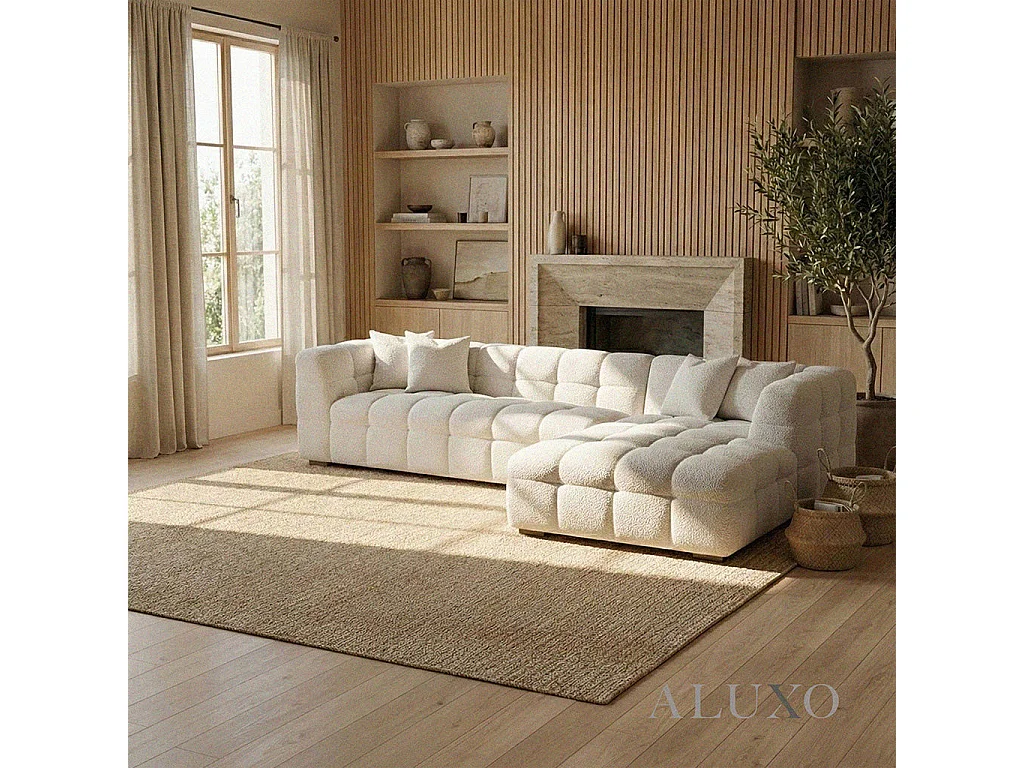 ALUXO Tribeca Modern Right Hand Corner Sofa L Shape Oatmeal Beige Boucle Cube