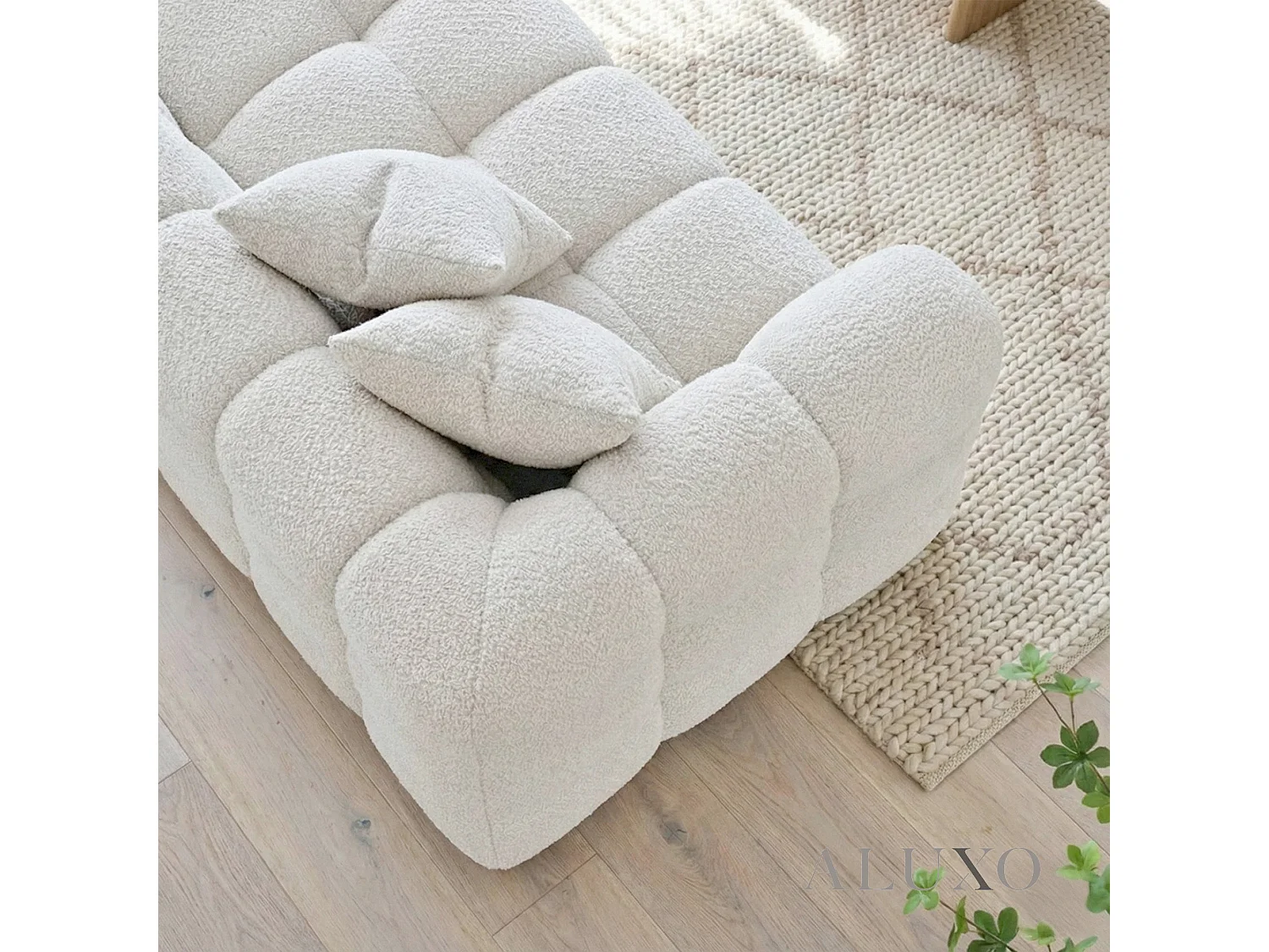 ALUXO Tribeca Modern Right Hand Corner Sofa L Shape Oatmeal Beige Boucle Cube