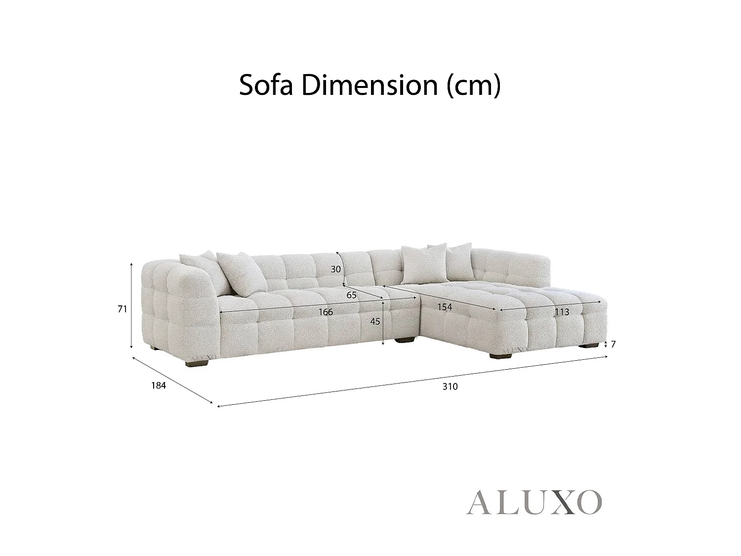 ALUXO Tribeca Modern Right Hand Corner Sofa L Shape Oatmeal Beige Boucle Cube