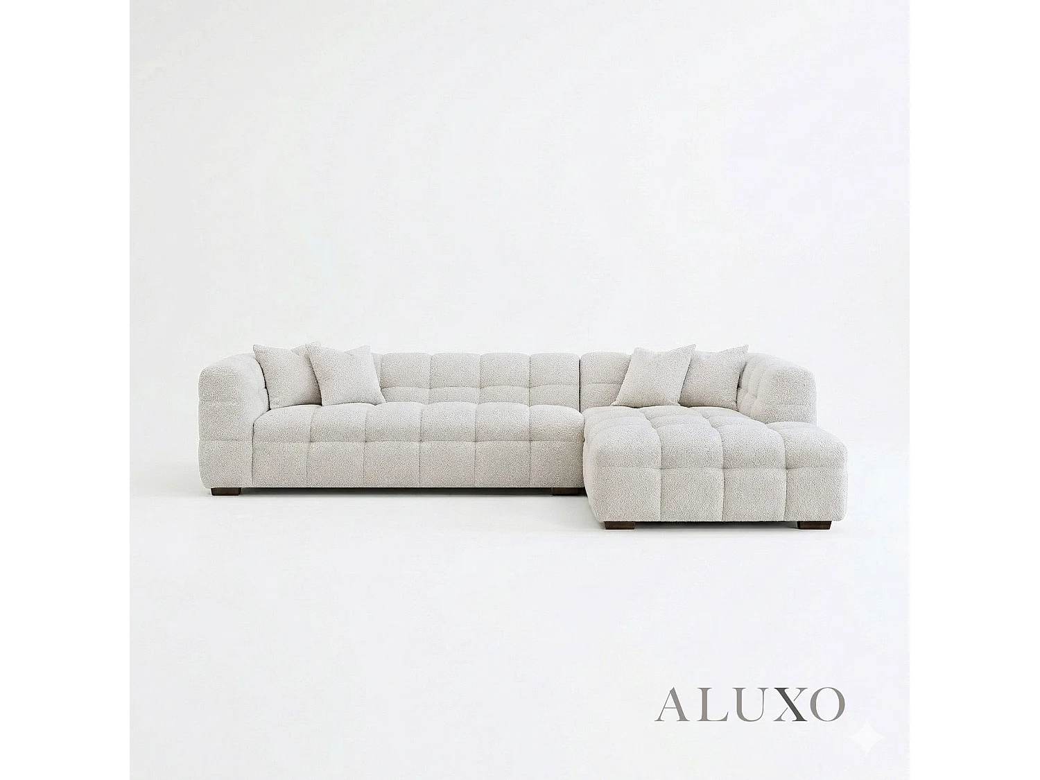 ALUXO Tribeca Modern Right Hand Corner Sofa L Shape Oatmeal Beige Boucle Cube