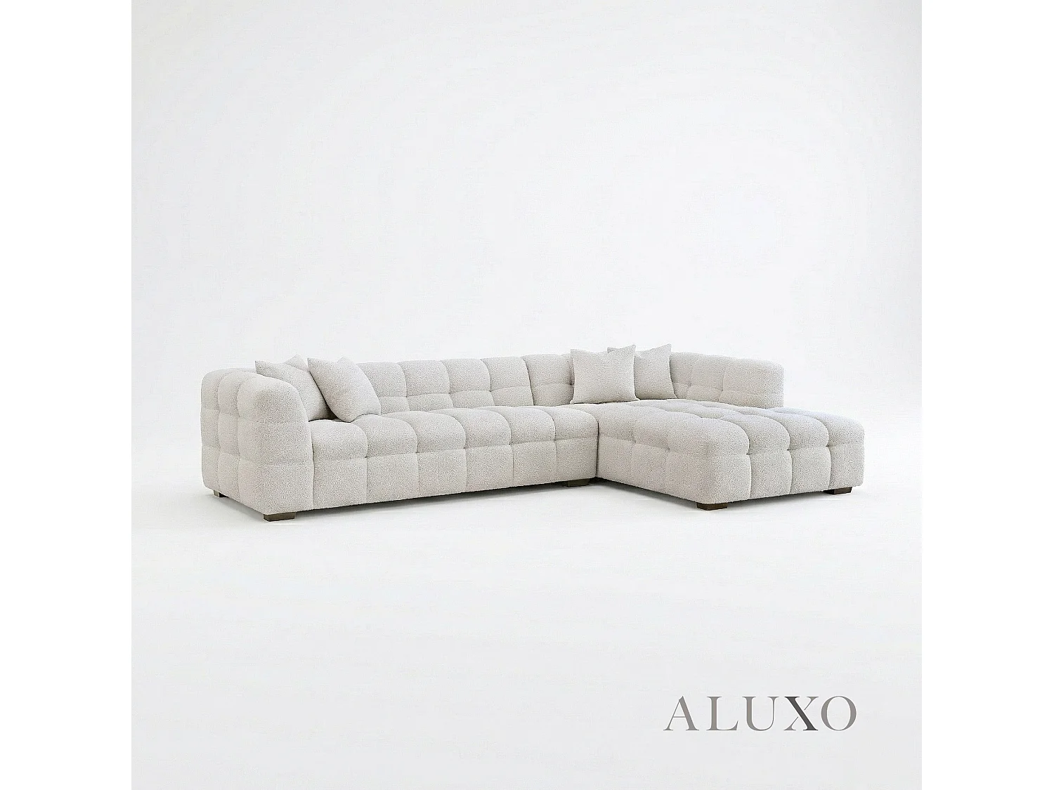 ALUXO Tribeca Modern Right Hand Corner Sofa L Shape Oatmeal Beige Boucle Cube