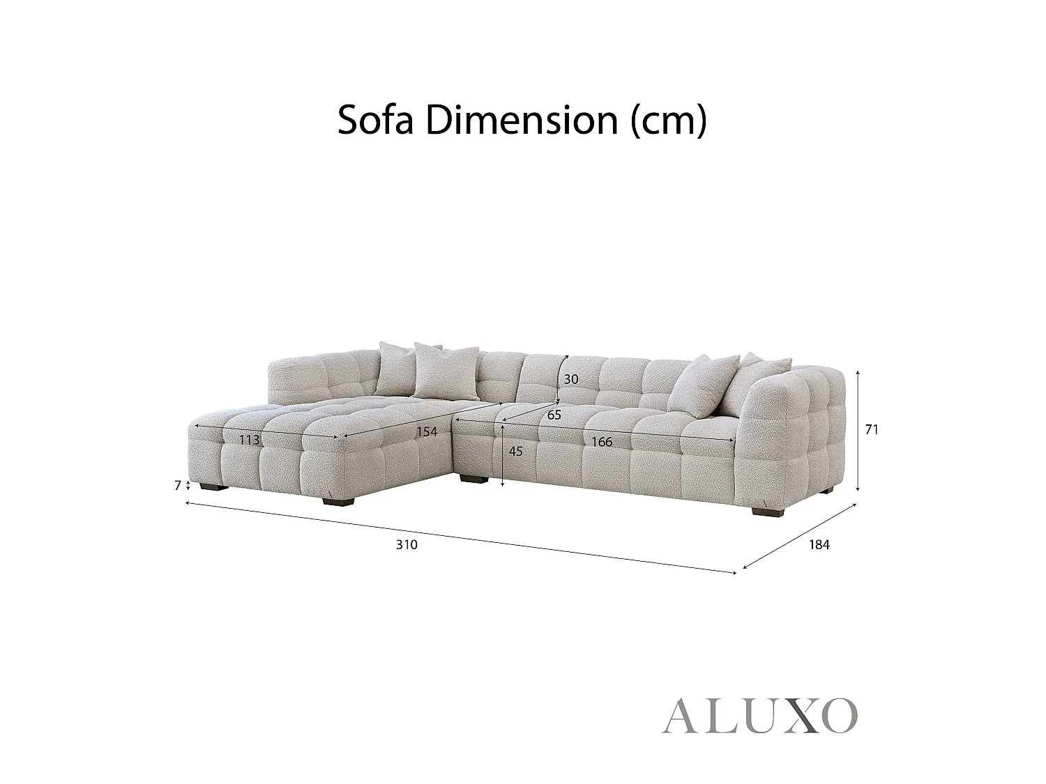 ALUXO Tribeca Modern Left Hand Corner Sofa L Shape Oatmeal Beige Boucle Cube